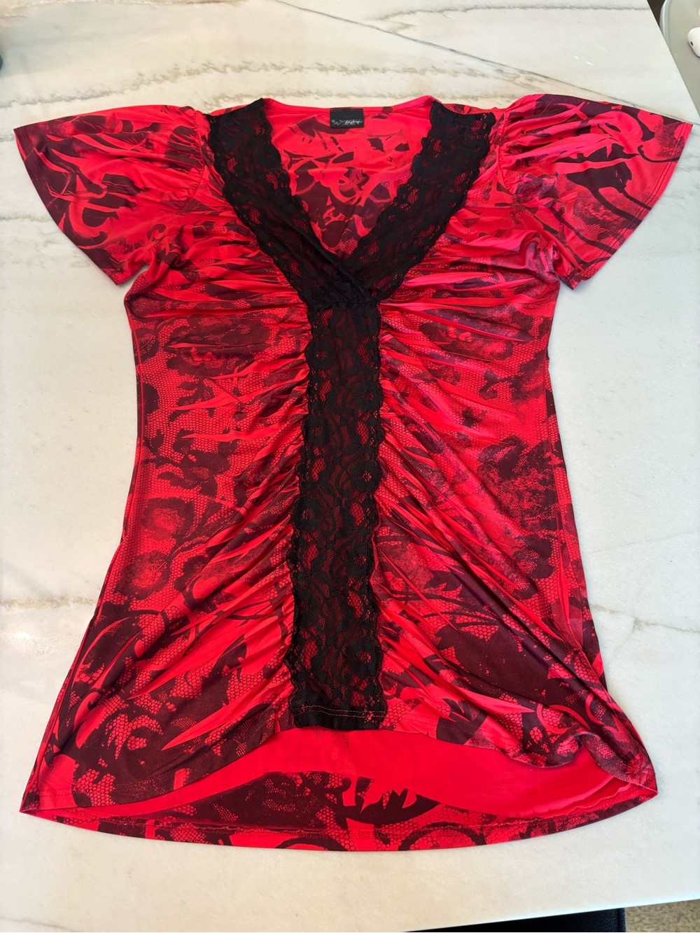 Vintage Y2K Daytrip Crimson Red & Black Lace Grunge Goth Top Made in USA size L